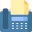 Blue fax machine with yellow sheet of paper