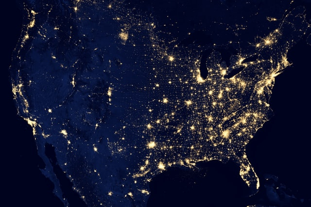 Satellite image of lights in the United States at night