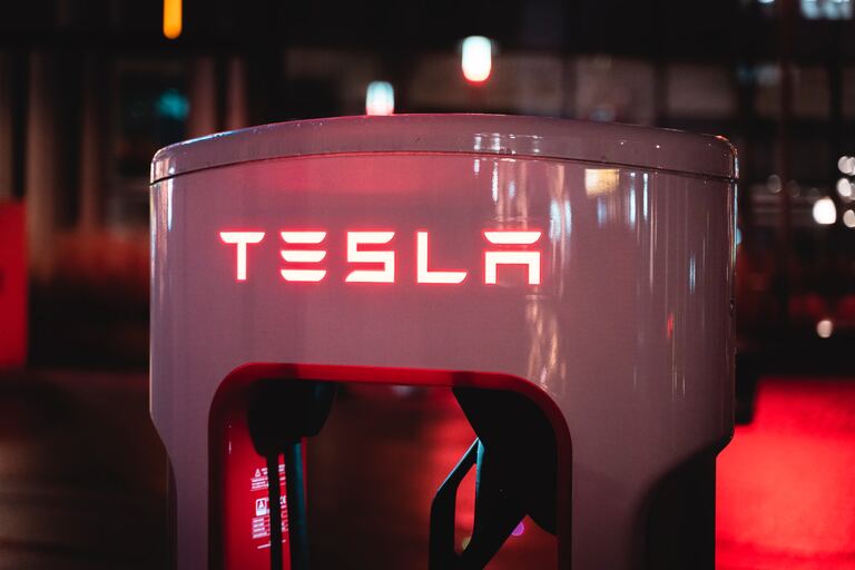 Tesla charger at night